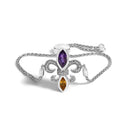 .925 Sterling Silver Marquise Purple Amethyst, Orange Citrine, and Diamond Accent Lariat 4â€-10†Fleur De Lis Adjustable Bolo Bracelet (I-J Color, I1-I2 Clarity)