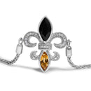 .925 Sterling Silver Marquise Black Onyx, Orange Citrine, and Diamond Accent Lariat 4â€-10†Fleur De Lis Adjustable Bolo Bracelet (I-J Color, I1-I2 Clarity) - 7"