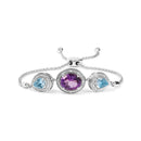 .925 Sterling Silver Oval Amethyst and Pear Blue Topaz with Diamond Accent Lariat 4â€-10†Adjustable Bolo Bracelet (H-I Color, SI1-SI2 Clarity)