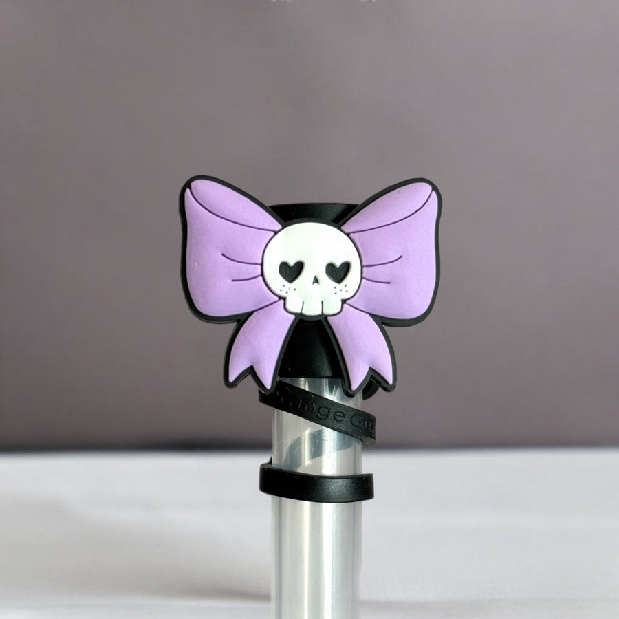 Purple Coquette Skull Straw Topper