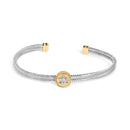 18K Yellow Gold Plated .925 Sterling Silver Diamond Accent and Fleur Di Lis Medallion Bangle Bracelet (I-J Color, SI1-SI2 Clarity) - 7.25 Inches