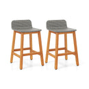 Solid Acacia Wood Bar Stools Set of 2 with Backrests and Footrests for Porch