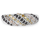 0.63 Carat Genuine Champagne Diamond, Yellow Diamond & Black Diamond .925 Sterling Silver Ring