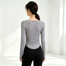 Small V-neck Pleated-waist Long-sleeve Womens Top