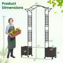 82 x 99 Inch Garden Arch Trellis with 2 Self-Watering Planter Boxes Wheels-Black