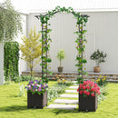 82 x 99 Inch Garden Arch Trellis with 2 Self-Watering Planter Boxes Wheels-Black