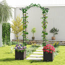 82 x 99 Inch Garden Arch Trellis with 2 Self-Watering Planter Boxes Wheels-Black