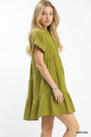 Umgee Linen Mini Dress with Scallop Trim