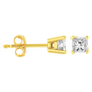 AGS Certified 14K White Gold 1.0 Cttw 4-Prong Set Princess-Cut Solitaire Diamond Push Back Stud Earrings (I-J Color, SI2-I1 Clarity)