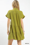 Umgee Linen Mini Dress with Scallop Trim