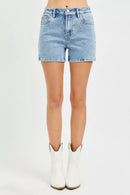RISEN High Rise Denim Shorts with Embroidered Detail