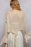 POL Raw Edge Open Sleeve High-Low Cotton Knit Top