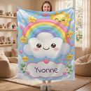 Personalized Rainbow Cloud Blanket | Custom Name | Colorful Kawaii Sky Flannel Throw Gift