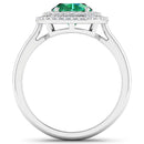 1.97 Carat Genuine Zambian Emerald and White Diamond 14K White Gold Ring