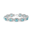 .925 Sterling Silver 7x7 mm Cushion Cut Blue Topaz and 1/10 Ctw Single Cut Diamond Square Shape Tennis Bracelet (I-J Color, I1-I2 Clarity) - 7"