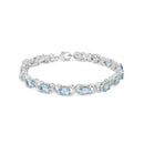 .925 Sterling Silver 16.0 Cttw Oval Blue Topaz and Diamond Accent Tennis X Link Bracelet (I-J Color, I1-I2 Clarity) - Size 7" Inch
