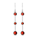 .925 Sterling Silver Graduating Bezel Set Red Garnet Dangle Earring