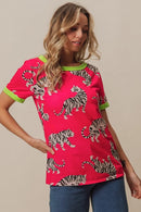BiBi Big Tiger Print Jersey Contrast Ringer Top