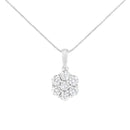 14K White Gold 2.00 Cttw Brilliant Round-Cut Diamond 7 Stone Flower Cluster 18" Pendant Necklace (H-I Color, SI2-I1 Clarity)