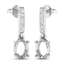 0.14 Carat Genuine White Diamond 14K White Gold Semi Mount Earrings - holds 7x5mm Oval Gemstones