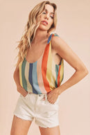 Aemi + Co Contrast Striped Scoop Neck Tie Shoulder Tank