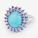 6.10 Carat Genuine Larimar and Tanzanite .925 Sterling Silver Ring