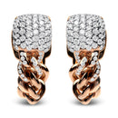 18K Rose Gold 3/4 Cttw Round Diamond Pave Cuban Chain Huggie Earrings (G-H Color, SI1-SI2 Clarity)