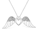 .925 Sterling Silver Pave-Set Diamond Accent Angel Wing 18" Double Heart Pendant Necklace (I-J Color, I1-I2 Clarity)