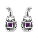 .925 Sterling Silver 8MM Natural Cushion Shaped Amethyst and Diamond Accent Halo with Push Back Dangle Earrings (I-J Color, I2-I3 Clarity)