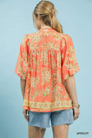 Umgee Apricot Floral Boho Blouse