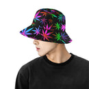 Black Rainbow Weed Print Bucket Hat | UV Blacklight Reactive