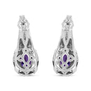 .925 Sterling Silver 8x6 MM Natural Oval Purple Amethyst Gemstone and Diamond Accent Art Deco Style Drop and Dangle Earrings (I-J Color, I1-I2 Clarity)