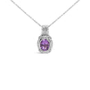 .925 Sterling Silver 9x7mm Oval Purple Amethyst and Round Diamond Accent Fashion Drop Pendant 18 Inch Necklace (I-J Color, I1-I2 Clarity)