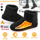 Women Lady Snow Boots Suede Mid-Calf Boot Shoe Short Plush Warm Lining Shoes w/ Anti-slip Rubber Base Knitting Design