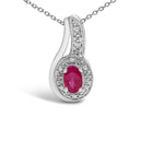 .925 Sterling Silver Red Ruby and Diamond Accent Milgrain Swirl Pendant Necklace - 18" Inches