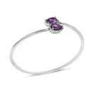 .925 Sterling Silver 8 x 5.5mm Pear Shape Amethyst and Diamond Accent Halo Bypass Bangle Bracelet (H-I Color, SI1-SI2 Clarity) - Fits up to 7" Inches