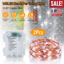 2Pcs LED String Lights 100LED Beads 32.8FT Copper Fairy Lights IP65 Waterproof Battery Operated Flash Lights with Remote Control For Wedding Party Jar