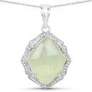 7.49 Carat Genuine Prehnite And White Topaz .925 Sterling Silver Pendant