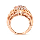 14K Rose Gold Oval Cut Light Pink Morganite and 3/8 Cttw Diamonds Halo and Basket Weave Cocktail Ring (G-H Color, SI1-SI2 Clarity) - Size 7