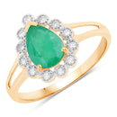 1.22 Carat Genuine Zambian Emerald and White Diamond 14K Yellow Gold Ring