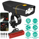 Super Bright Bike Light Set USB Rechargeable Headlight Taillight Set Waterproof LED Bicycle Front and Rear Lights for Night Riding Cycling
