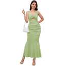 Spring new sexy V-neck sleeveless dress hip skirt women