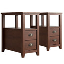 Set of 2 End Table Wooden with 2 Drawer & Shelf Bedside Table