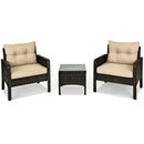 3 Pcs Outdoor Patio Rattan Conversation Set with Seat Cushions-Black