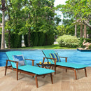 3 Pieces Portable Patio Cushioned Rattan Lounge Chair Set with Folding Table