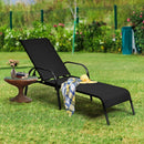 2 Pcs Outdoor Patio Lounge Chair Chaise Fabric with Adjustable Reclining Armrest-Brown