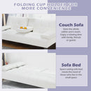 Convertible Folding Leather Futon Sofa with Cup Holders and Armrests