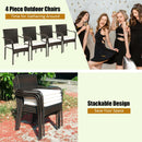 Set of 4 Patio Rattan Stackable Dining Chair with Cushioned Armrest for Garden