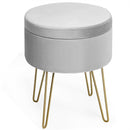 Round Velvet Storage Ottoman Footrest Stool Vanity Chair with Metal Legs