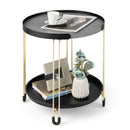 2-Tier Round Side Table with Removable Tray and Metal Frame for Small Space-Golden